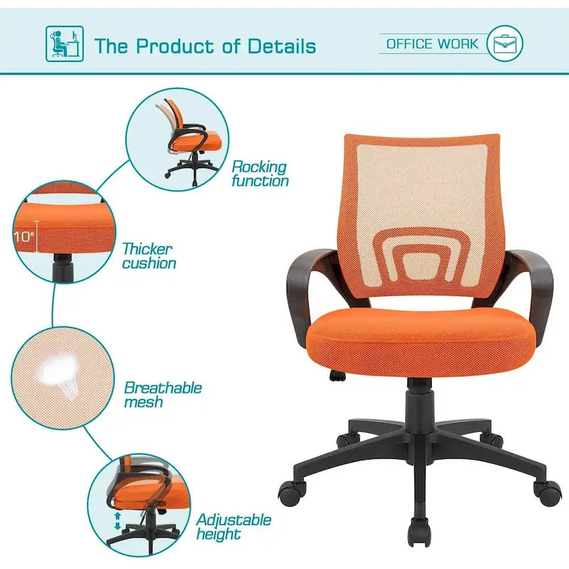 Sedia da scrivania ergonomica in rete con braccioli, girevole, regolabile per ufficio