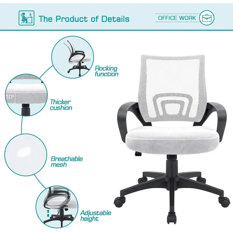 Sedia da scrivania ergonomica in rete con braccioli, girevole, regolabile per ufficio