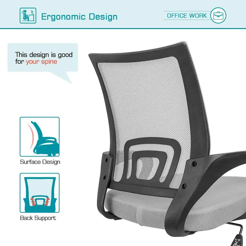 Sedia da scrivania ergonomica in rete con braccioli, girevole, regolabile per ufficio