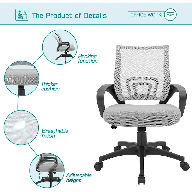 Sedia da scrivania ergonomica in rete con braccioli, girevole, regolabile per ufficio
