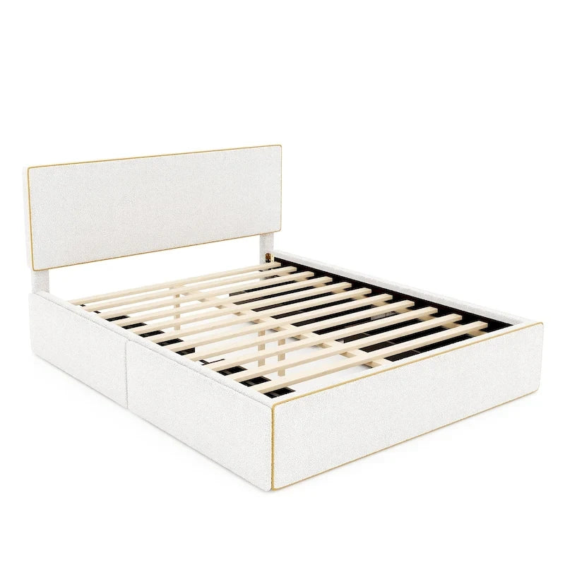 Letto imbottito a piattaforma, Queen Size, con 4 cassetti