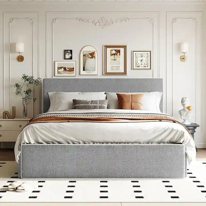 Letto imbottito a piattaforma, Queen Size, con 4 cassetti