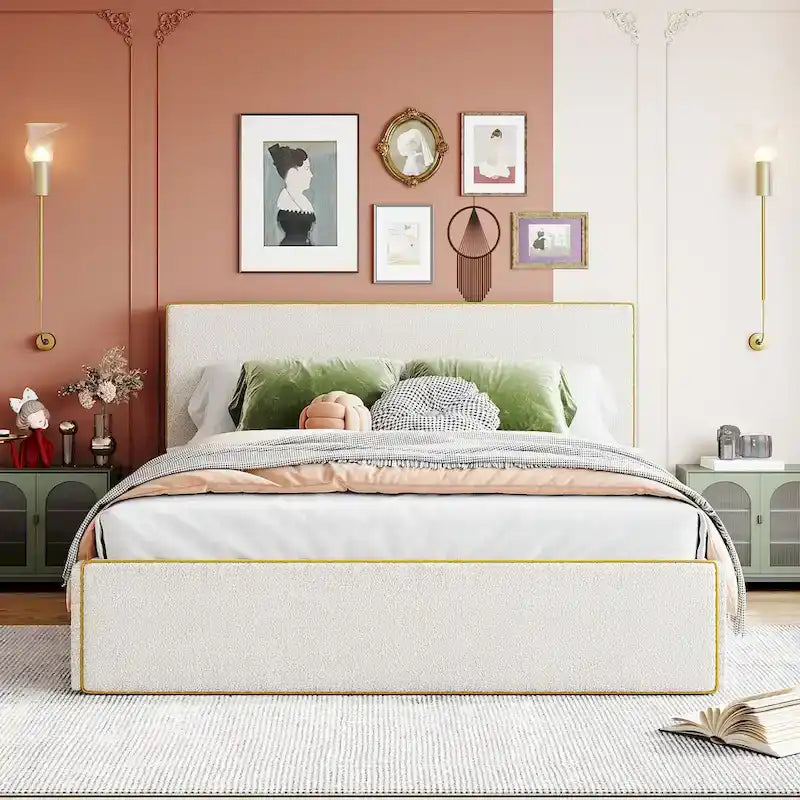 Letto imbottito a piattaforma, Queen Size, con 4 cassetti