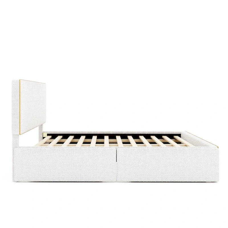 Letto imbottito a piattaforma, Queen Size, con 4 cassetti