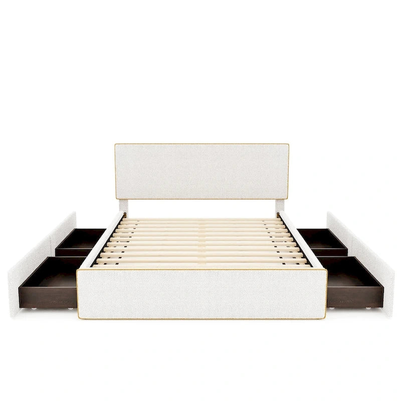 Letto imbottito a piattaforma, Queen Size, con 4 cassetti