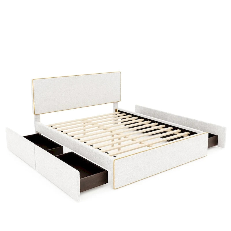 Letto imbottito a piattaforma, Queen Size, con 4 cassetti