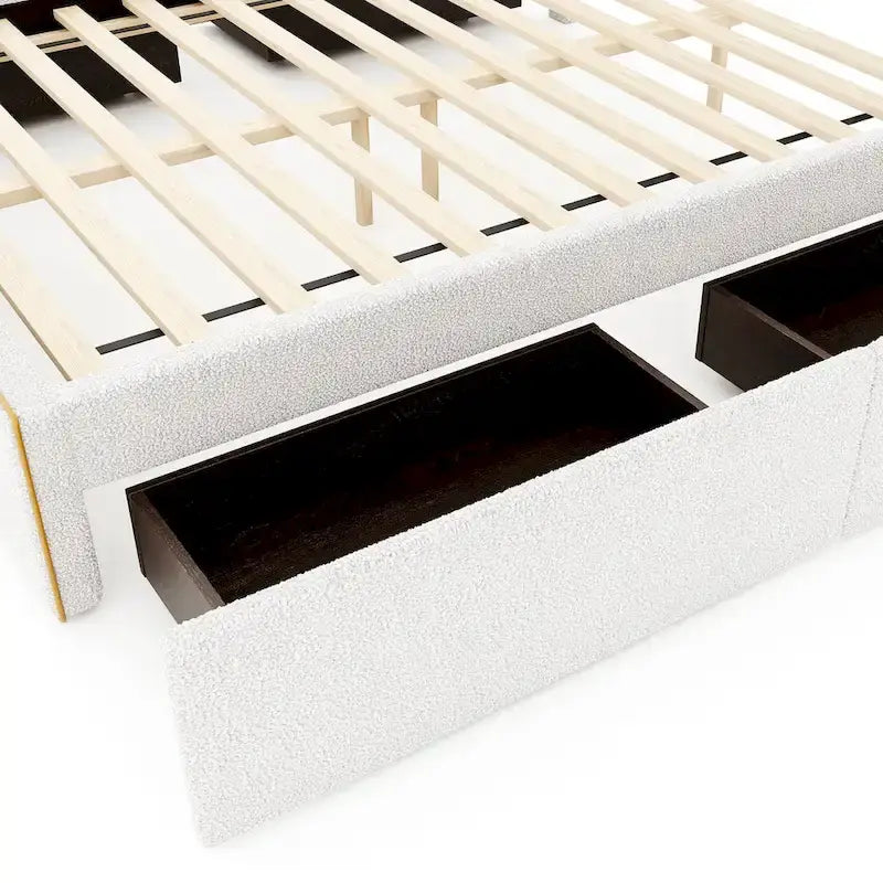 Letto imbottito a piattaforma, Queen Size, con 4 cassetti