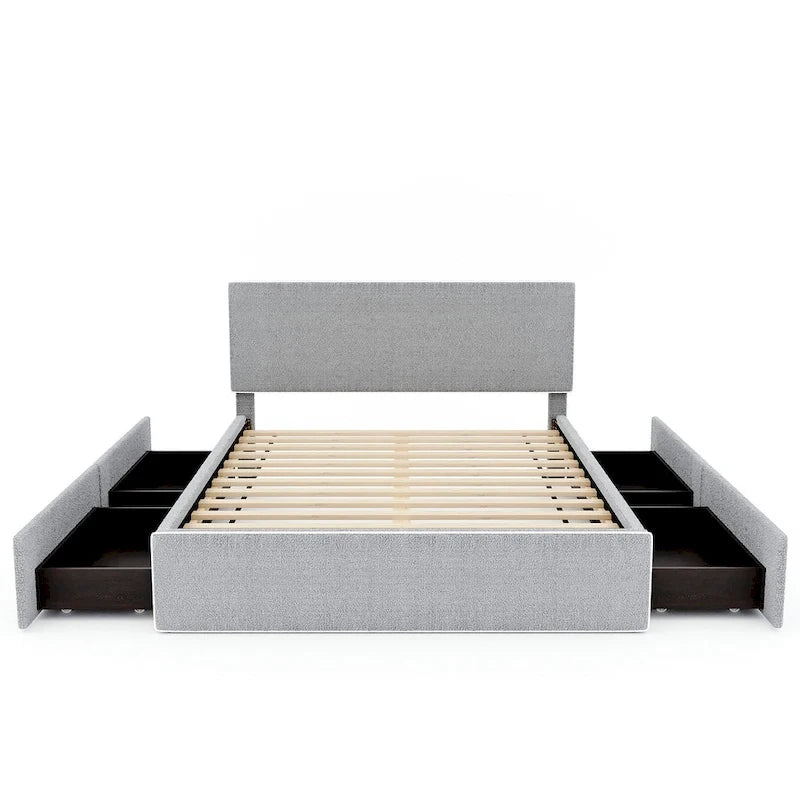 Letto imbottito a piattaforma, Queen Size, con 4 cassetti