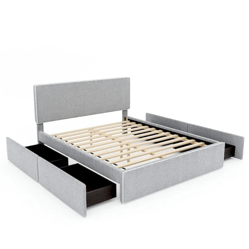 Letto imbottito a piattaforma, Queen Size, con 4 cassetti