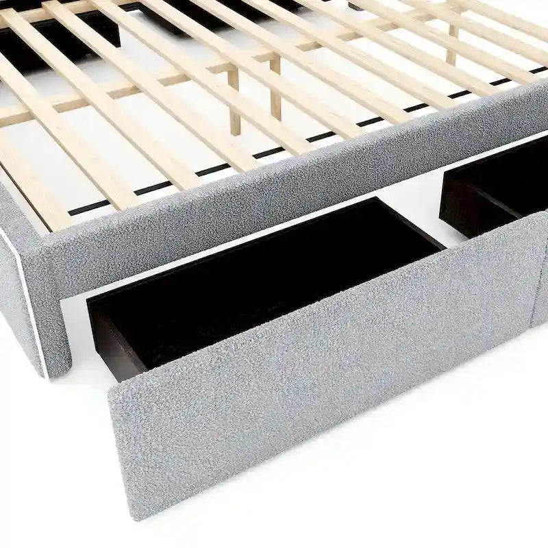 Letto imbottito a piattaforma, Queen Size, con 4 cassetti