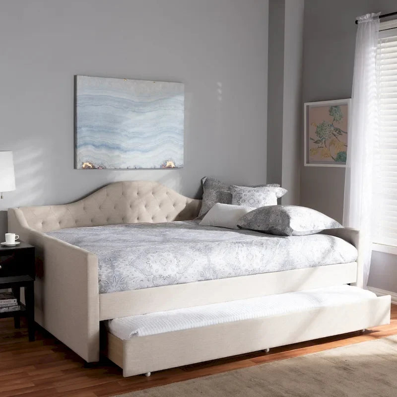 Daybed moderno grigio/beige con letto estraibile — Per 2 persone, misure full e queen