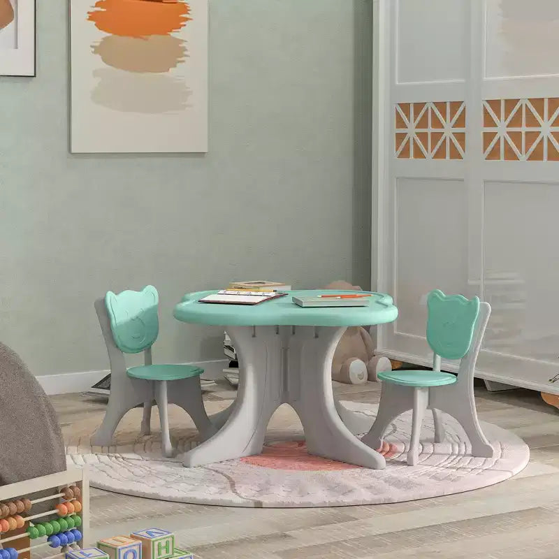 Qaba Set Tavolo e Sedie per Bambini, Set Tavolo e 2 Sedie per Bambini da 3-6 Anni, Azzurro