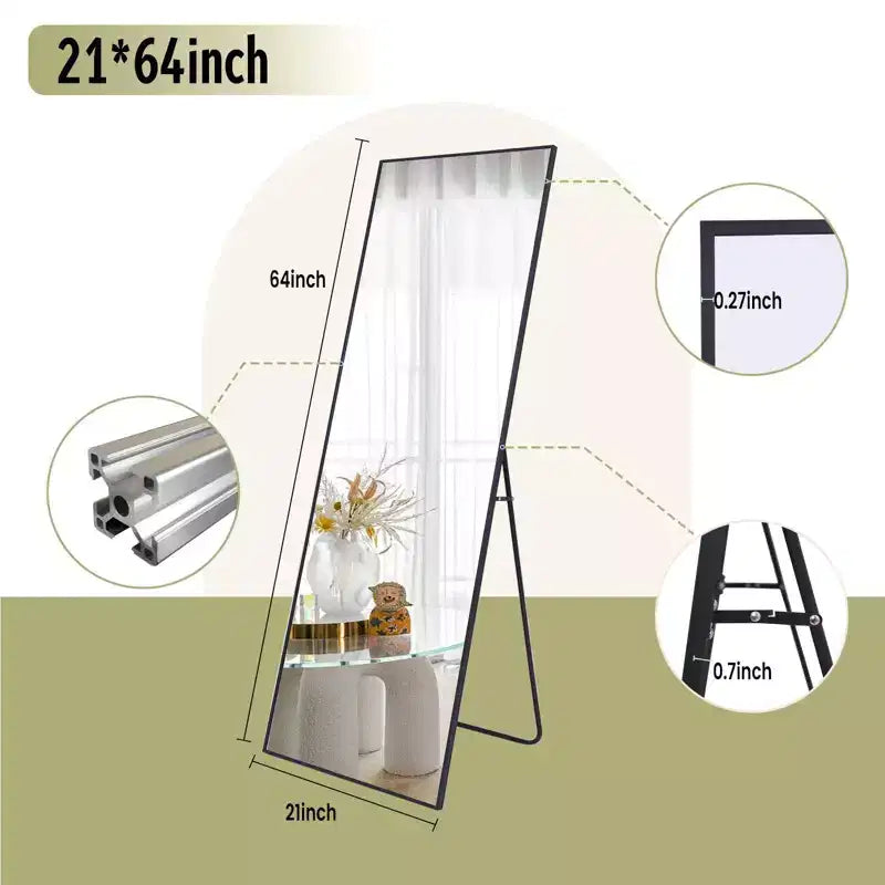HOMLUX Specchio da terra rettangolare 64x21/58x18, a figura intera, per bagno