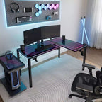 GTG-L60, Scrivania da gaming angolare in vetro a L 60x23, Nero, 48,54 P x 60 L x 30 A