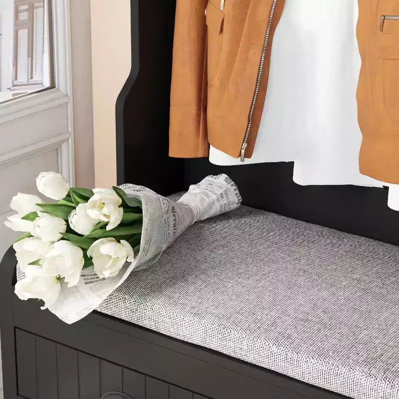 Panca da ingresso 3-in-1 Famapy in legno con 4 ganci in metallo e portaoggetti