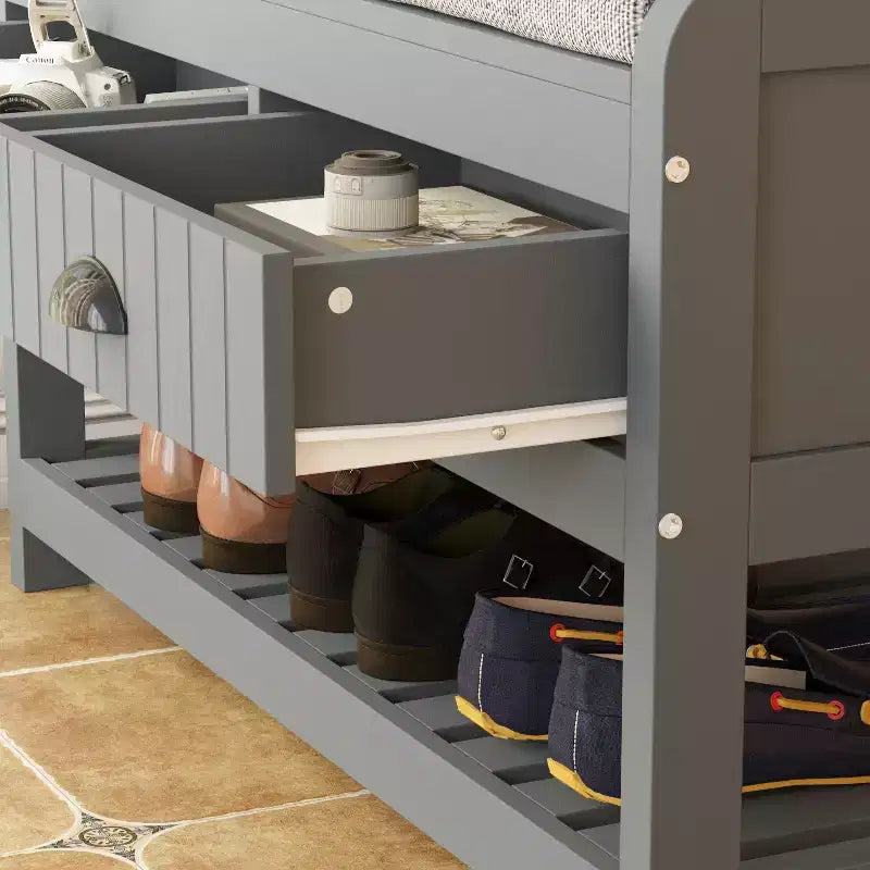Panca da ingresso 3-in-1 Famapy in legno con 4 ganci in metallo e portaoggetti