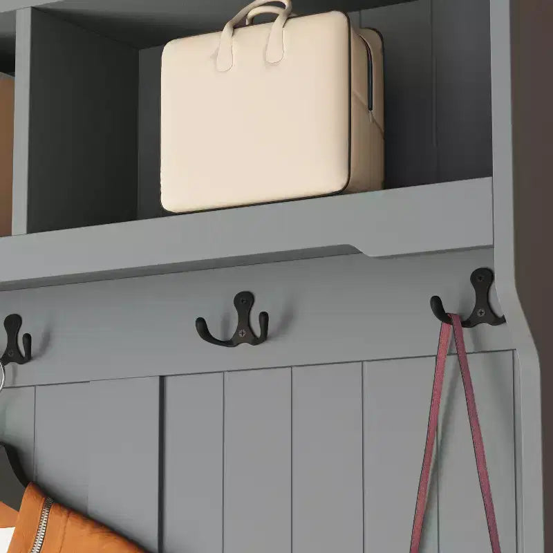 Panca da ingresso 3-in-1 Famapy in legno con 4 ganci in metallo e portaoggetti