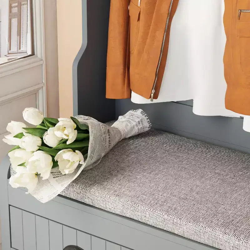 Panca da ingresso 3-in-1 Famapy in legno con 4 ganci in metallo e portaoggetti