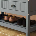 Panca da ingresso 3-in-1 Famapy in legno con 4 ganci in metallo e portaoggetti