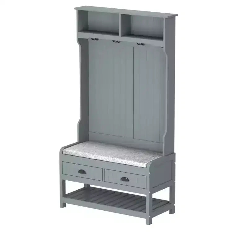 Panca da ingresso 3-in-1 Famapy in legno con 4 ganci in metallo e portaoggetti