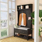 Panca da ingresso 3-in-1 Famapy in legno con 4 ganci in metallo e portaoggetti