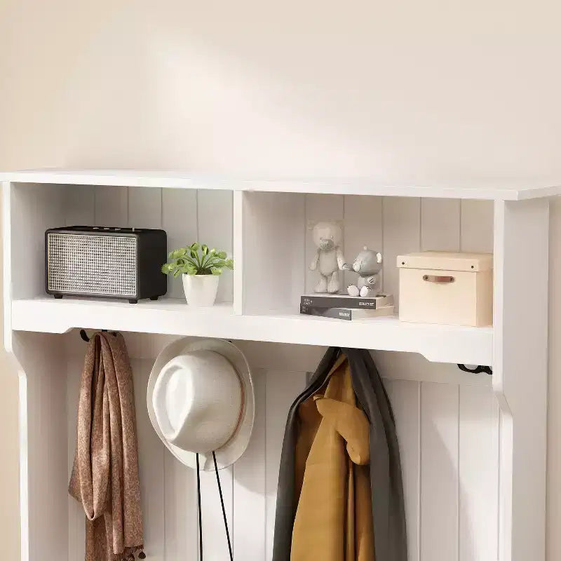Panca da ingresso 3-in-1 Famapy in legno con 4 ganci in metallo e portaoggetti