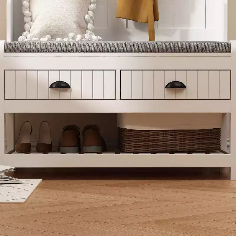 Panca da ingresso 3-in-1 Famapy in legno con 4 ganci in metallo e portaoggetti