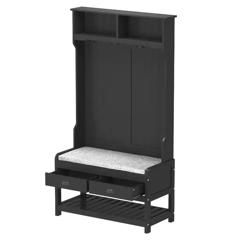 Panca da ingresso 3-in-1 Famapy in legno con 4 ganci in metallo e portaoggetti