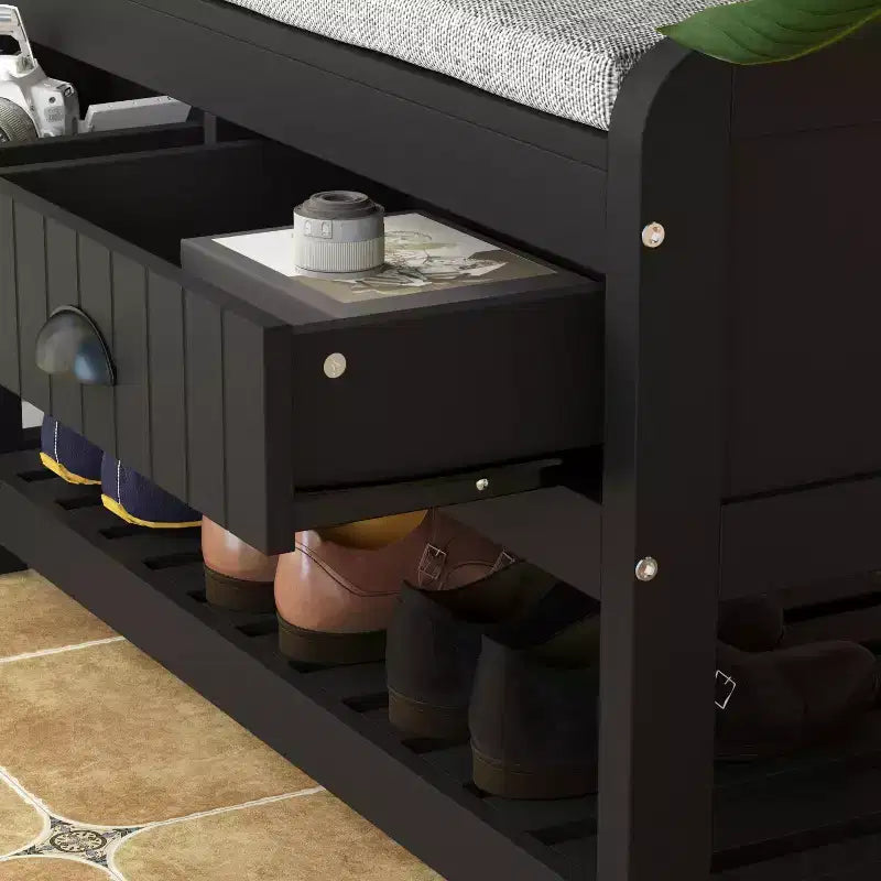 Panca da ingresso 3-in-1 Famapy in legno con 4 ganci in metallo e portaoggetti