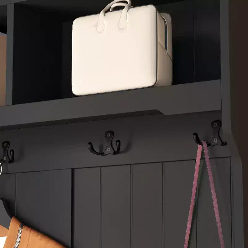 Panca da ingresso 3-in-1 Famapy in legno con 4 ganci in metallo e portaoggetti