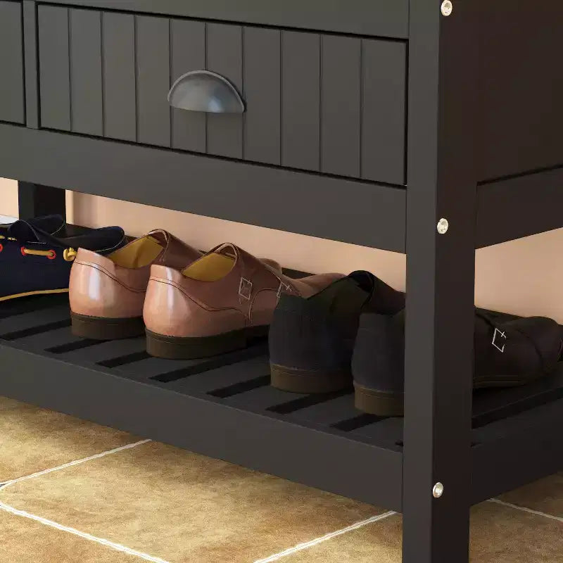 Panca da ingresso 3-in-1 Famapy in legno con 4 ganci in metallo e portaoggetti