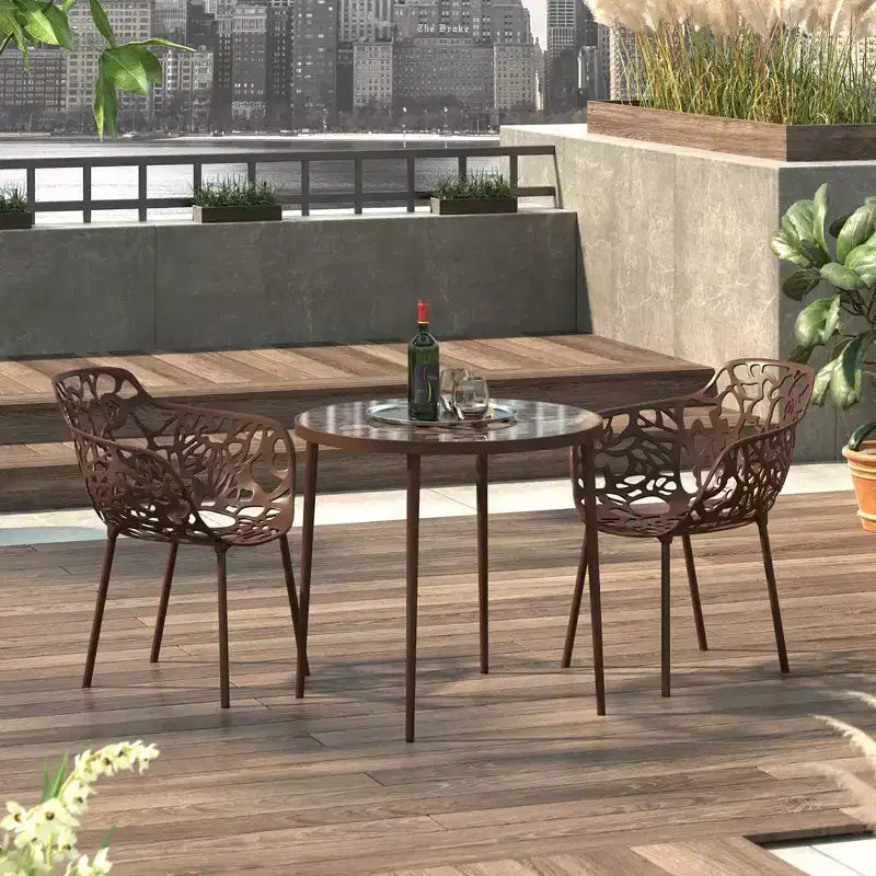 LeisureMod Devon 31 Tavolo da Pranzo Moderno da Bistrò - Base in Alluminio Antiruggine con Design ad Albero e Piano Circolare in Vetro Temperato per Interni/Esterni