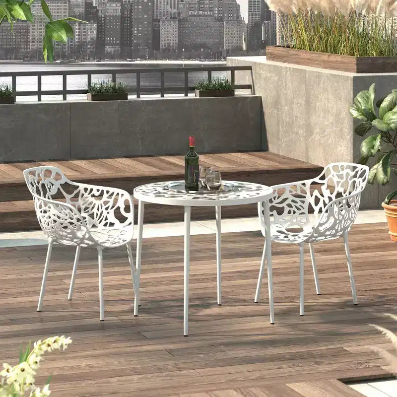 LeisureMod Devon 31 Tavolo da Pranzo Moderno da Bistrò - Base in Alluminio Antiruggine con Design ad Albero e Piano Circolare in Vetro Temperato per Interni/Esterni