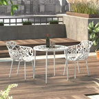 LeisureMod Devon 31 Tavolo da Pranzo Moderno da Bistrò - Base in Alluminio Antiruggine con Design ad Albero e Piano Circolare in Vetro Temperato per Interni/Esterni