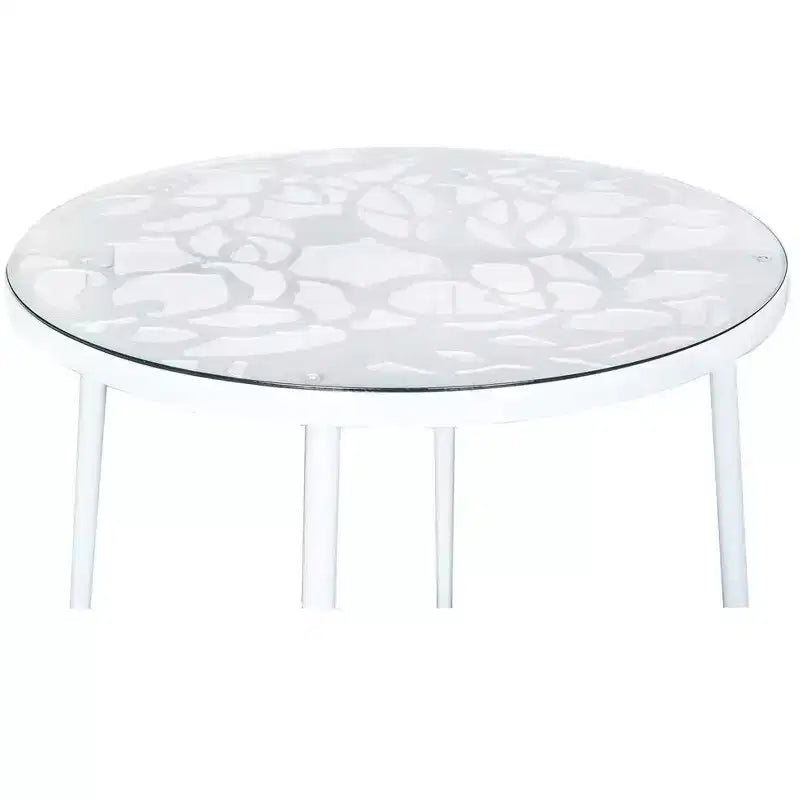 LeisureMod Devon 31 Tavolo da Pranzo Moderno da Bistrò - Base in Alluminio Antiruggine con Design ad Albero e Piano Circolare in Vetro Temperato per Interni/Esterni