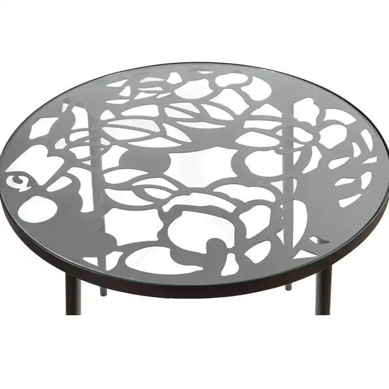 LeisureMod Devon 31 Tavolo da Pranzo Moderno da Bistrò - Base in Alluminio Antiruggine con Design ad Albero e Piano Circolare in Vetro Temperato per Interni/Esterni