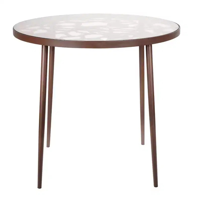 LeisureMod Devon 31 Tavolo da Pranzo Moderno da Bistrò - Base in Alluminio Antiruggine con Design ad Albero e Piano Circolare in Vetro Temperato per Interni/Esterni