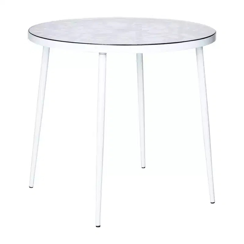 LeisureMod Devon 31 Tavolo da Pranzo Moderno da Bistrò - Base in Alluminio Antiruggine con Design ad Albero e Piano Circolare in Vetro Temperato per Interni/Esterni
