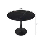 LeisureMod Bristol 35 Tavolo da Pranzo Rotondo con Top in Pietra Sinterizzata, Tavolino da Caffè d'Accento e Robusta Base a Piedistallo in Acciaio Nero per Cucina e Spazi Piccoli