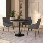 LeisureMod Bristol 35 Tavolo da Pranzo Rotondo con Top in Pietra Sinterizzata, Tavolino da Caffè d'Accento e Robusta Base a Piedistallo in Acciaio Nero per Cucina e Spazi Piccoli