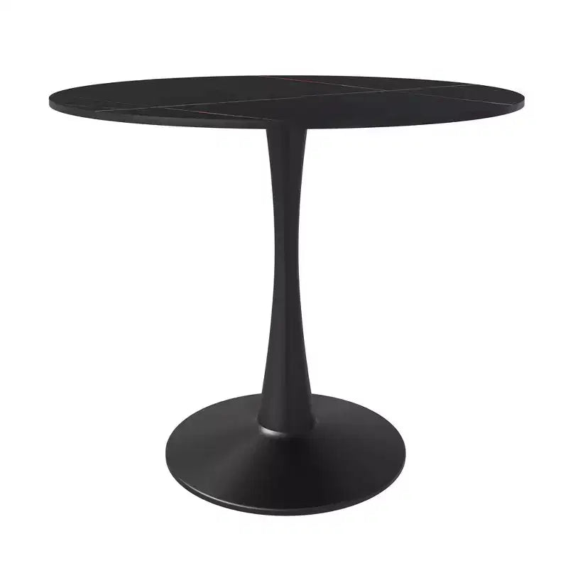 LeisureMod Bristol 35 Tavolo da Pranzo Rotondo con Top in Pietra Sinterizzata, Tavolino da Caffè d'Accento e Robusta Base a Piedistallo in Acciaio Nero per Cucina e Spazi Piccoli