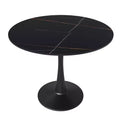 LeisureMod Bristol 35 Round Dining Table  Sintered Stone Top Accent Caf Table & Sturdy Steel Black Pedestal Base for Kitchen and Small Spaces