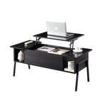VECELO 42 Inch Lift Top Coffee Table with Metal Legs, Rising Center Table w/Hidden Compartment and 2 Storage Shelves
