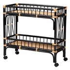 bali & pari Dalinda Carrello da cucina moderno bohémien a due livelli in rattan bicolore nero e marrone naturale
