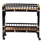 bali & pari Dalinda Carrello da cucina moderno bohémien a due livelli in rattan bicolore nero e marrone naturale
