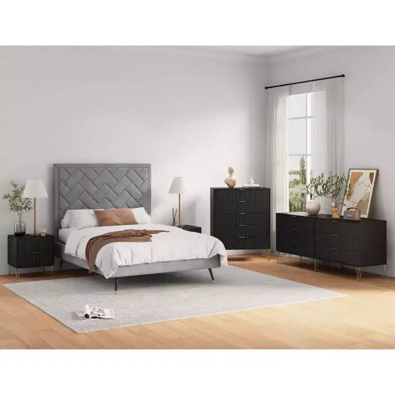 Manhattan Comfort Dumbo Set Comò a 5 Cassetti, Comò a 6 Cassetti e Comodino da 3 Pezzi