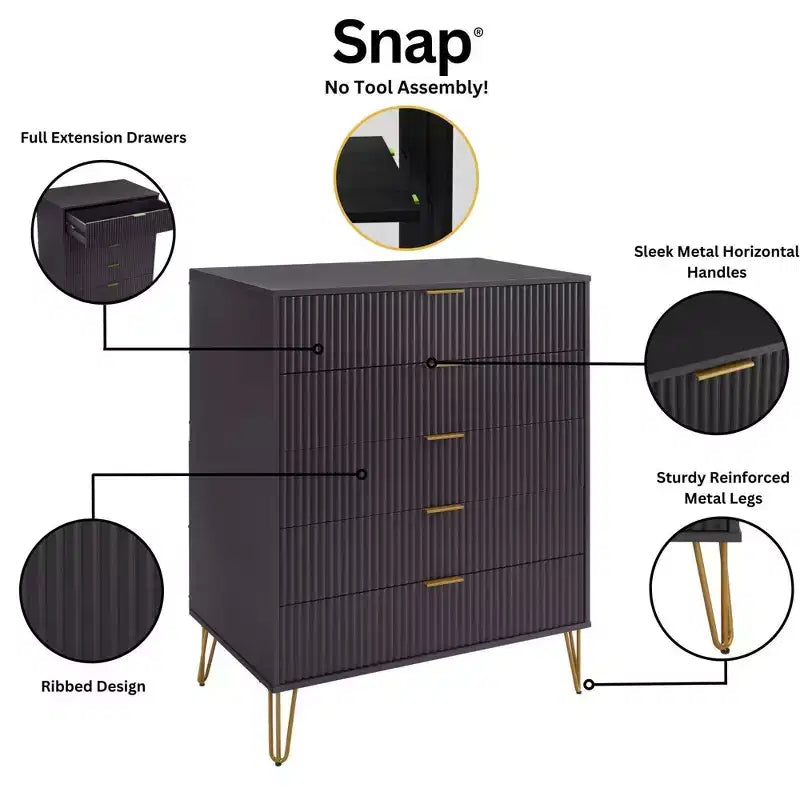 Manhattan Comfort Dumbo Set Comò a 5 Cassetti, Comò a 6 Cassetti e Comodino da 3 Pezzi