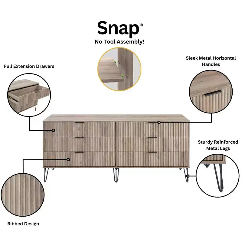 Manhattan Comfort Dumbo Set Comò a 5 Cassetti, Comò a 6 Cassetti e Comodino da 3 Pezzi