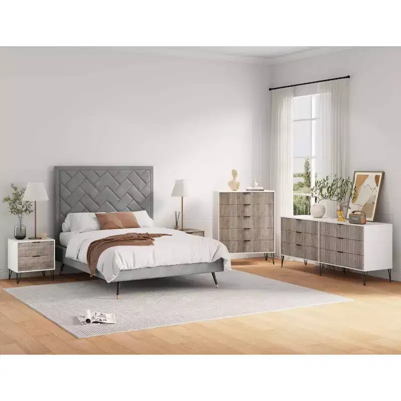 Manhattan Comfort Dumbo Set Comò a 5 Cassetti, Comò a 6 Cassetti e Comodino da 3 Pezzi