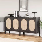 Whizmax Mobile Buffet con Ante e Ripiani in Rattan, Madia Contenitore per Soggiorno, Sala da Pranico, Ingresso